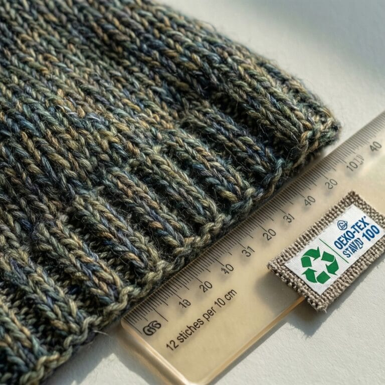 7GG knit swatch demonstrating recycled textile tensile strength data specs