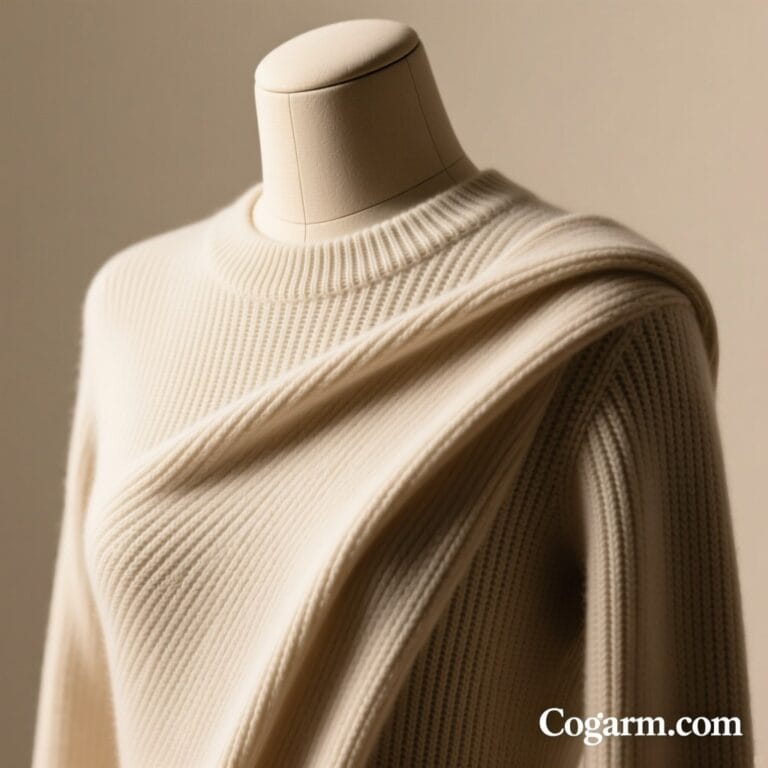 Merino acrylic blend fabric inspection showing drape structure and color matching tools