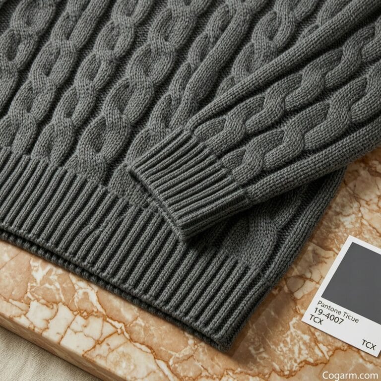 Automated knitwear production line manufacturing custom sweaters withandcertified yarns for optimizing appar