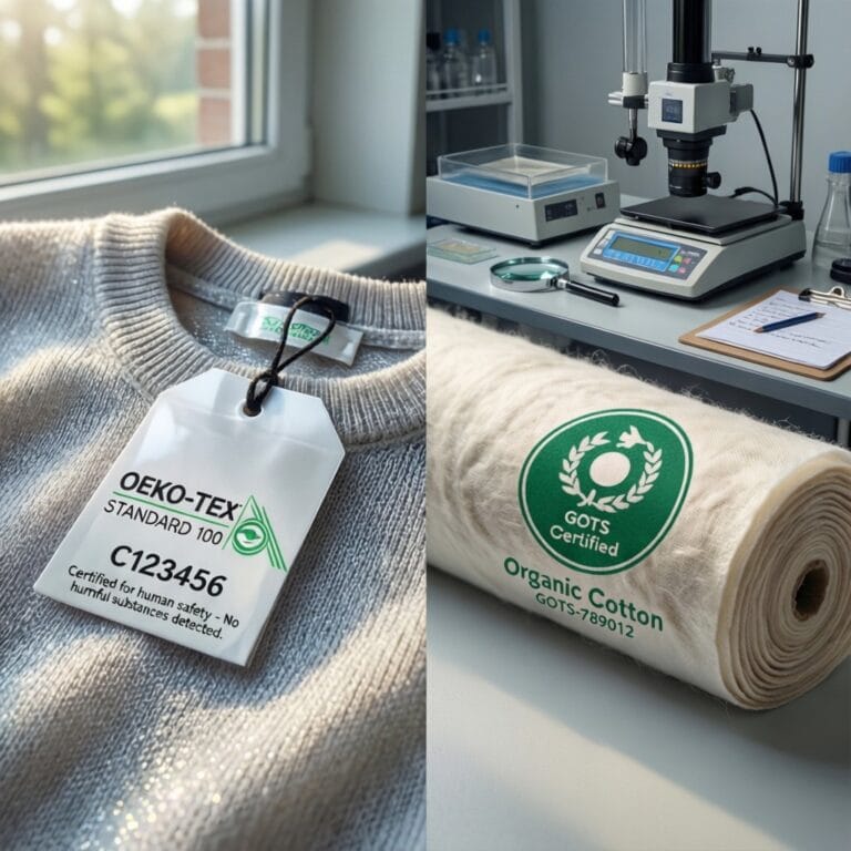 Side-by-sidecertification markers on textile samples