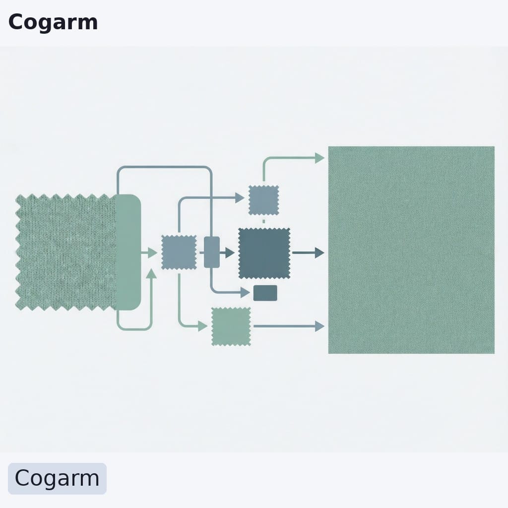 Color continuity between knit and woven components. Flat professional technical diagram